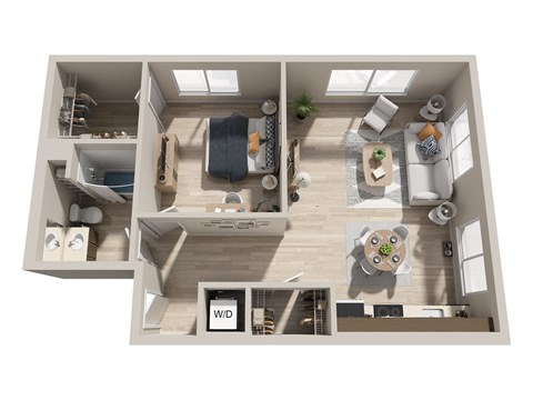 Floor plan for 1 bed, 1 bath, 790 sqft